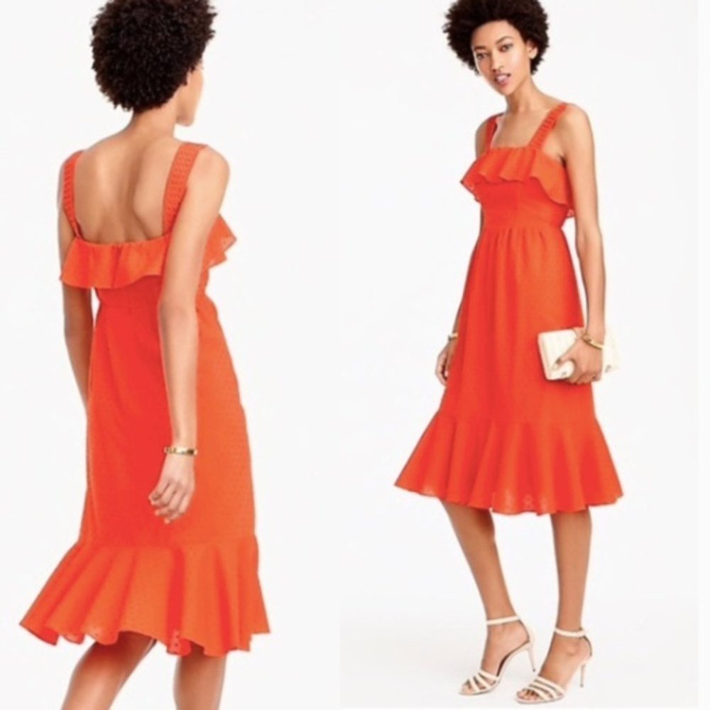 J. Crew Size 2 XS Hibiscus Eyelet Ruffle Midi Dress Smocked Back Style G4621